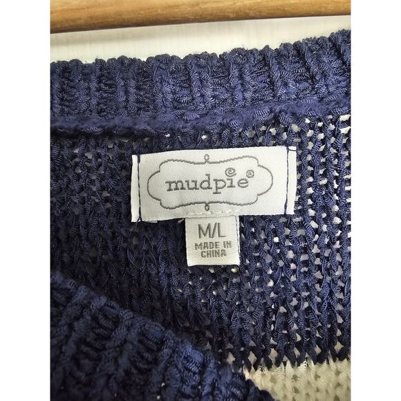 Mud Pie Sweater M/L Blue And White Stripes - Picture 2 of 3